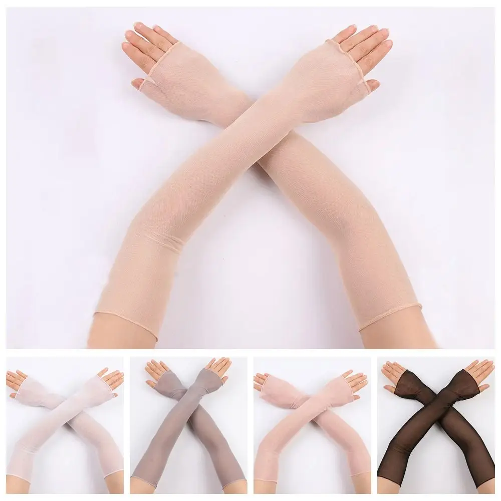 

Fashion Fingerless Sun Protection Sleeves Thin Lace Arm Sleeves Long-Sleeved Transparent Mesh Sleeves Summer