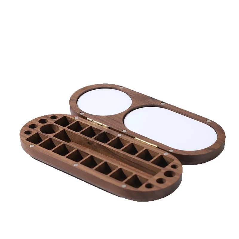 Empty Watercolor Palette Black Walnut Pigment Box College Student Travel Portable Pigment Packing Box Art Supplies