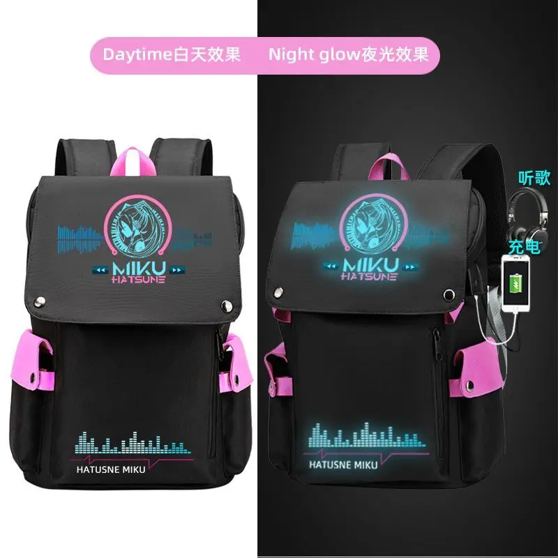 Hatsune Miku anime merchandise cartoon cute student school bag creative Kawaii 2D unisex laptop bag storage travel backpack gift