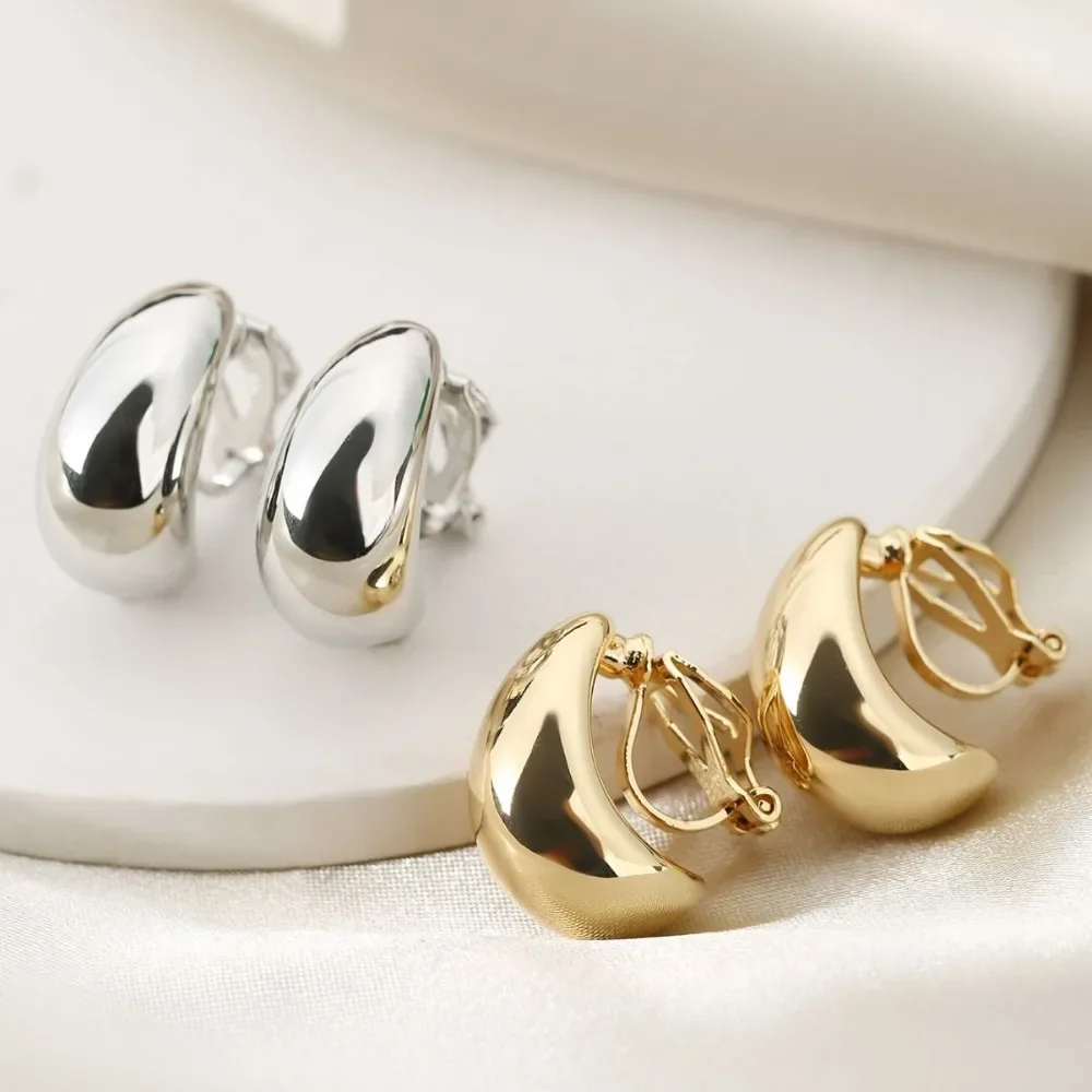 

New French Light Luxury Droplet Shaped Ear Clip with No Ear Holes, High Grade, Simple and Smooth Female Earrings Accessories