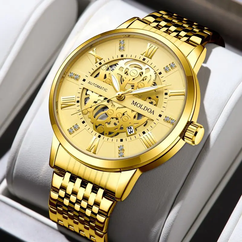 Hollow Full-automatic Men's Watch Waterproof Business Tide Luminous Calendar Tiktok Quartz  Roman Numeral Clock Mens Watches