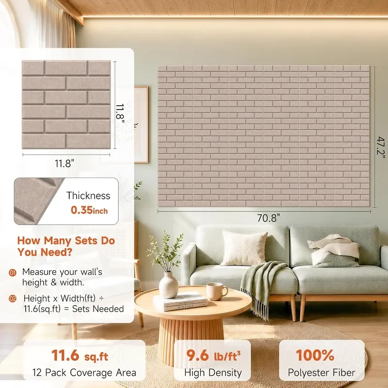 Acoustic Panels Brick Sound Proof Wall Panels 11.8x11.8 24 Pack