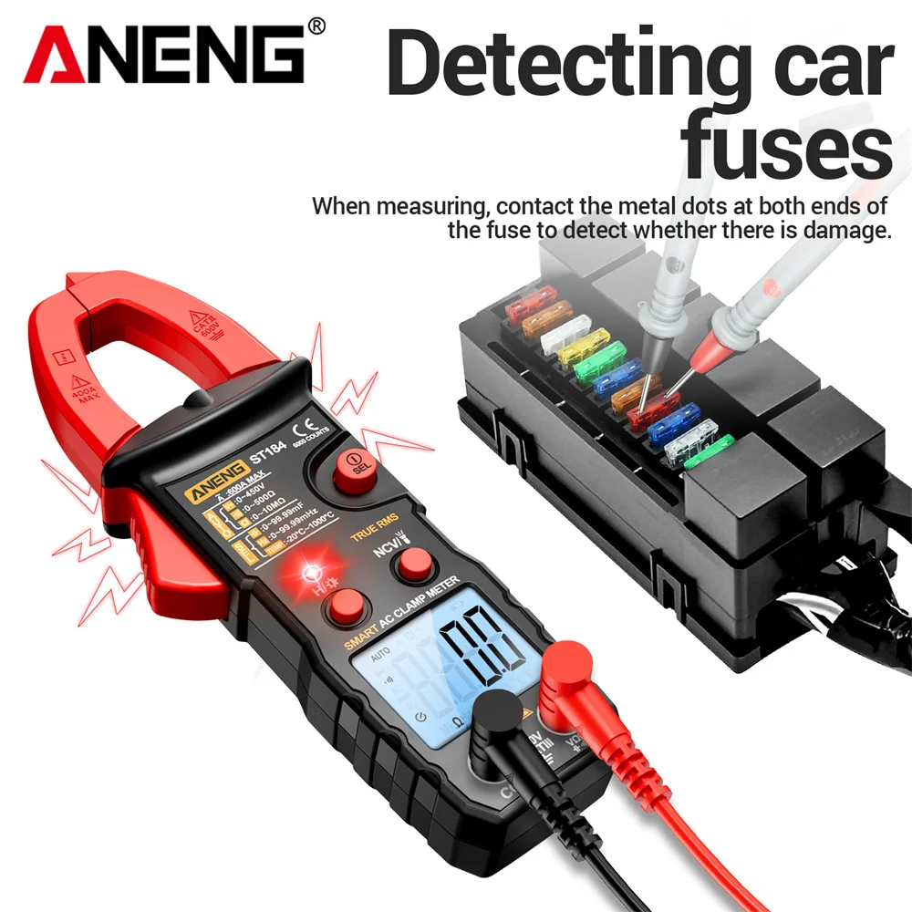 ANENG ST184 Digital Clamp Multimeter Meter AC/DC Voltage Current Tester Hz Capacitance Ohm Temperature True RMS 6000 Counts Test