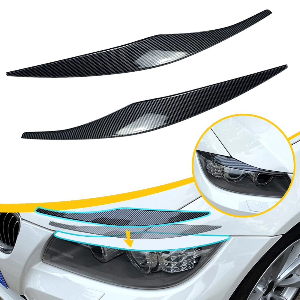 1 Pair Gloss Headlight Evil Eyebrows Eyelids For BMW 3 Series E90 2005 2006 2007 2008 2009 2010 2011 2012 3D ABS Cover Stickers