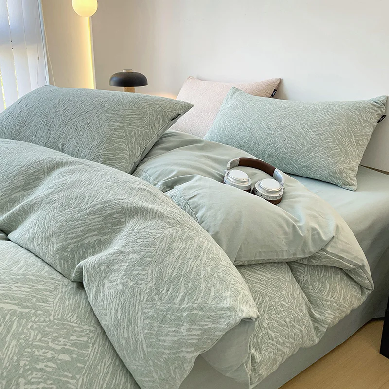 4Pcs Simple High-grade Jacquard Cotton Bedding Cotton Triple Yarn Duvet Cover New 200x230 220x240 Four Seasons