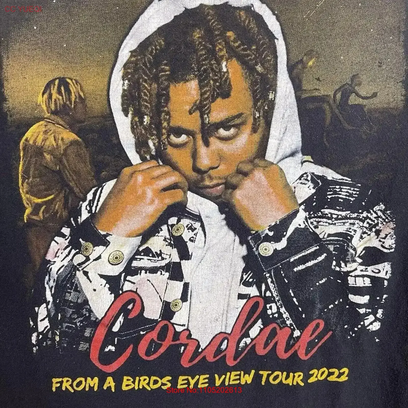 

Футболка Cordae From a Bird's Eye View Tour Dates Concert 2022, для взрослых, среднего размера, винтажная, растянутая, универсальная, стильная