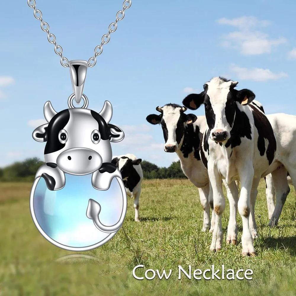 1pc Cow necklace, cute animal moonstone pendant necklace, animal jewelry gift for animal enthusiasts necklace for women