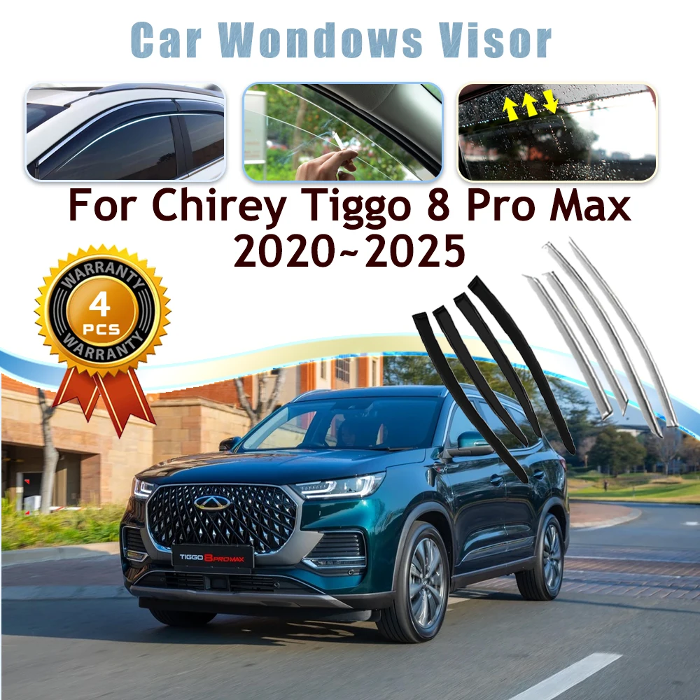 

4PCS Car Window Visor Fit For Chery Chirey Tiggo 8 Pro Max 2020~2025 Sun Guard Deflector Windshields Trim Cover Auto Accessories