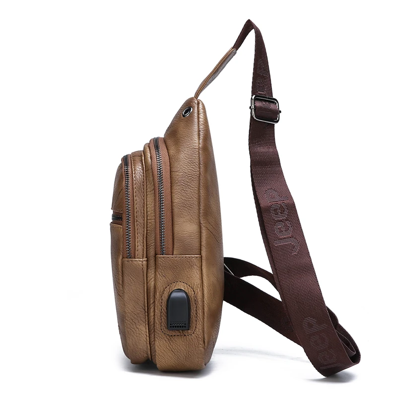 Luxusmarke Känguruleder Herren Brusttasche Reise Wandern Umhängetasche Herren Messenger Bag Leder Brusttasche Sling Bag – Detail 9