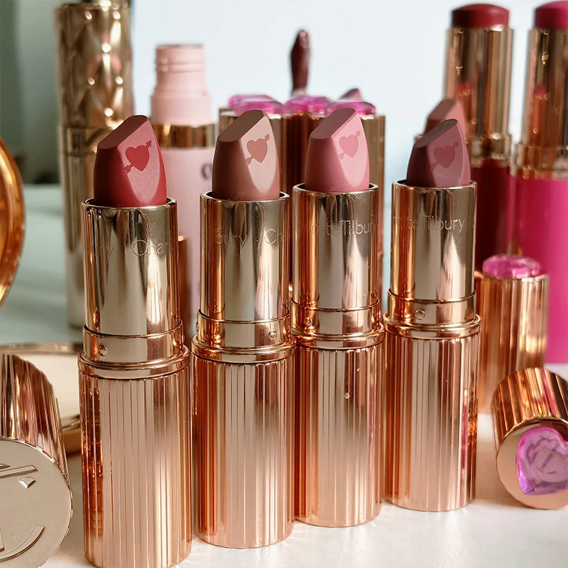 Hot Fashion Brand Charlotte 4 Colors Pink Diamond Gold Tube Lipstick & Love Heart Two Color Powder Blusher Tilbury Cosmetics