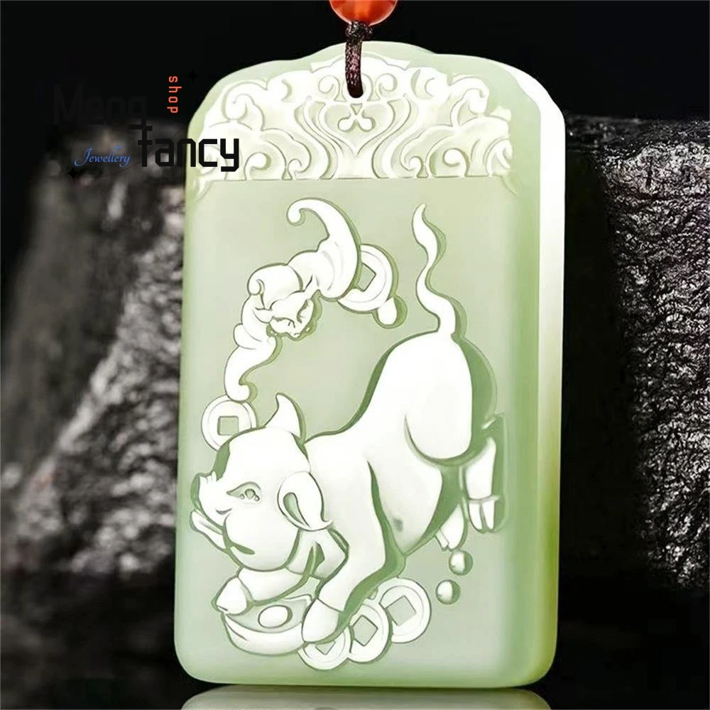 

Natural Afghan Greenish White Jade Zodiac Pendant National Style Mascots Popular Fashion Jewelry Best Selling Fine Holiday Gifts