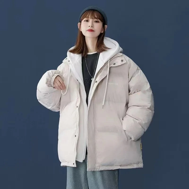 2023 New Women's Vacation Two Pieces with Hat, Cotton Coat, Fashion Thickened Bread Coat, Casual Loose Student Coat, Cotton Coat