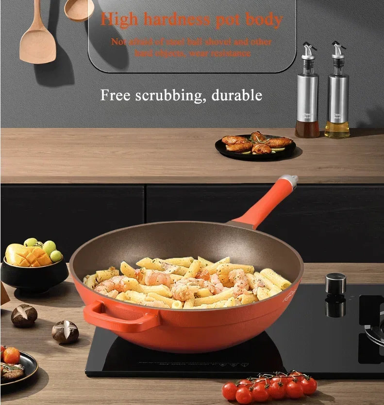 Titanium pan,Titanium gold frying pot,Hermes Orange Cookware non-stick household die-casting integrated pan,Compatible AllStoves