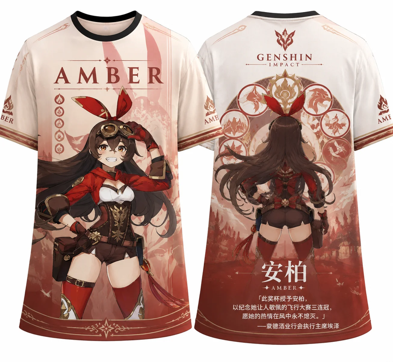 Genshin Amber Character All‑Over‑Print Tshirt, Breathable Quick Dry 3D Printed Casual Tshirt Unisex Streetwear Tops