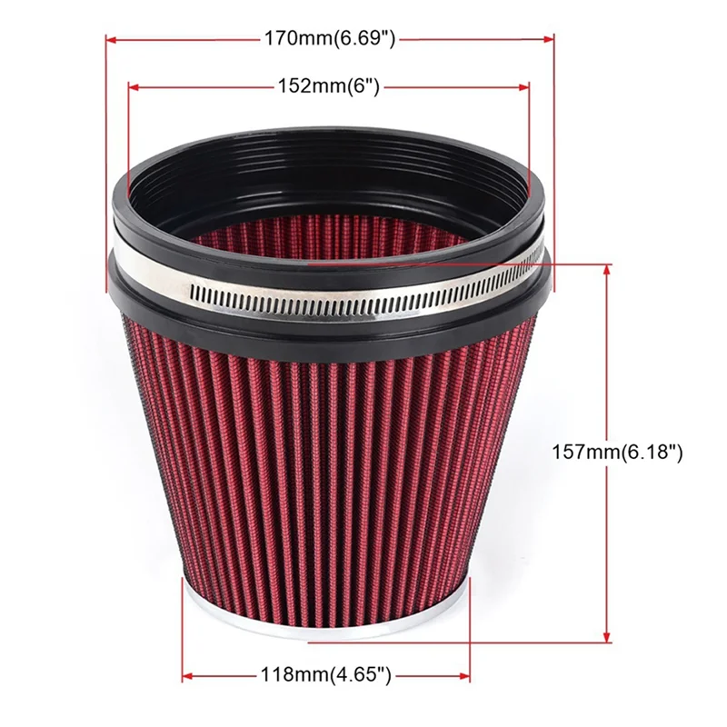 Superior-Car Universal 6 Inch High Flow Intake Air Filter Car Engine Air Inlet 152Mm Mushroom Style Car Modified Filter Parts