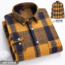 7XL Men's Shirts Long Sleeve Flannel Extra thick 100 Cotton Business Regular Fit Men's Plaid Flannel Shirts Long Sleeve