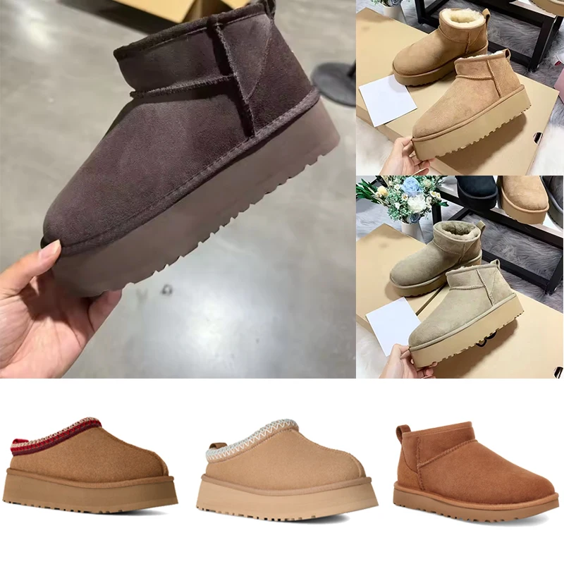 

2026 New Winter Women Suede Slippers Genuine Leather Tasman Fur Slippers Tazz Shoes Ultra Mini Low-top Warm Boot Short Plush