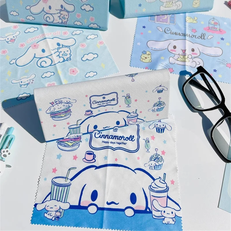 Sanrio Folding Glasses Case Cinnamoroll Kuromi My Melody little twin star Portable Glasses Storage Box Glasses Cloth Kids Gift