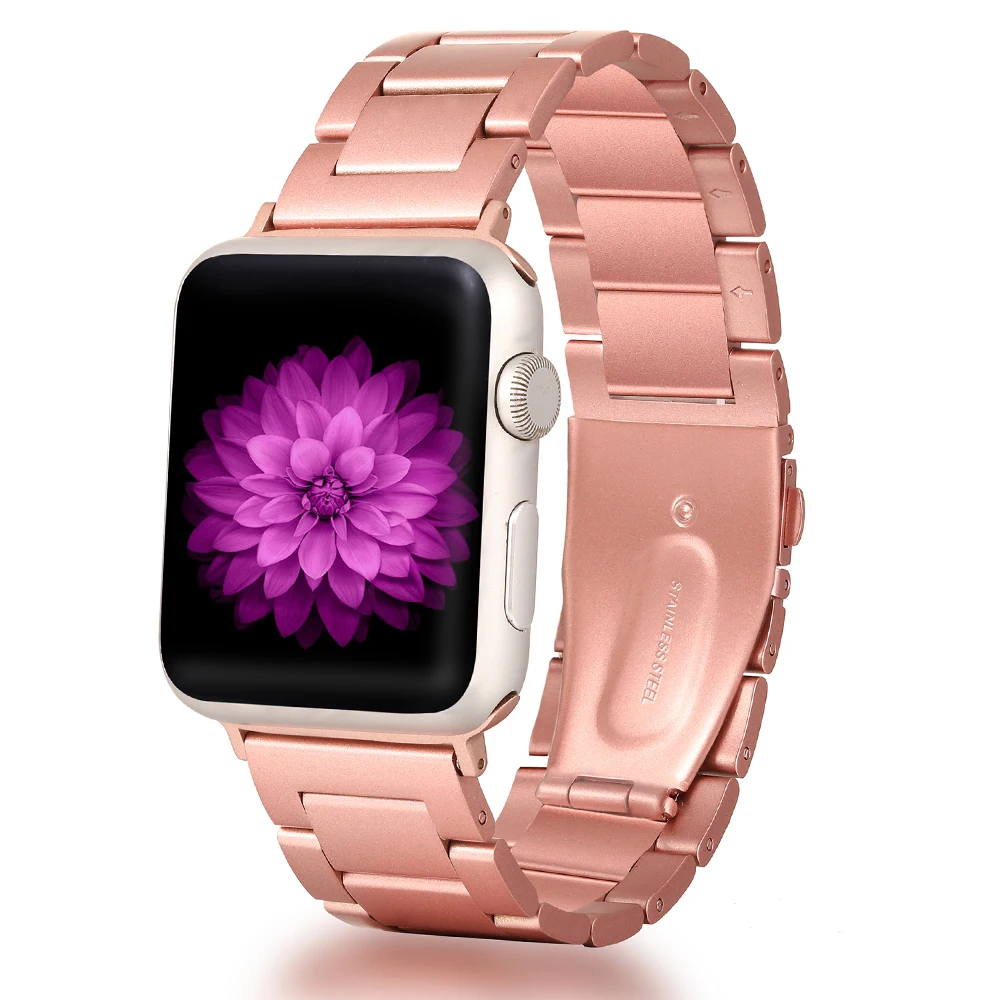 

For Apple Watch 7 Stainless Steel Band Strap Apple iWatch Series 7 SE 6 5 4 3 2 1 38 40mm Rose Pink 42 44mm Black Metal Strap