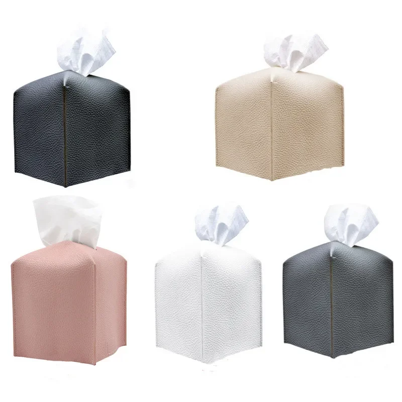 PU Leather Square Tissue Box Cover Napkin Holder Foldable Handkerchief Case For Kitchen Accessories Desktop Storage Organizer