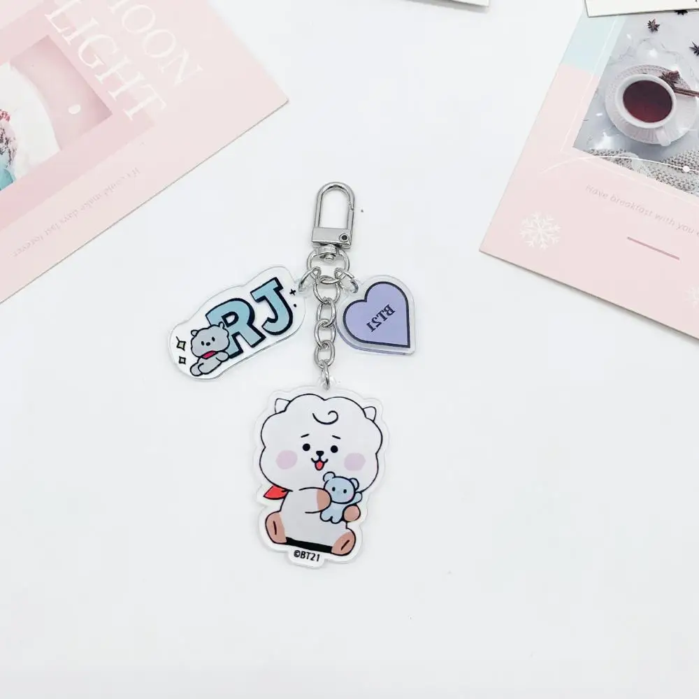 New Bt21Ed Acrylic Metal Buckle Keychain Kawaii Anime Baby Cute Cartoon Double Sided Keychain Backpack Pendant Girl Gift