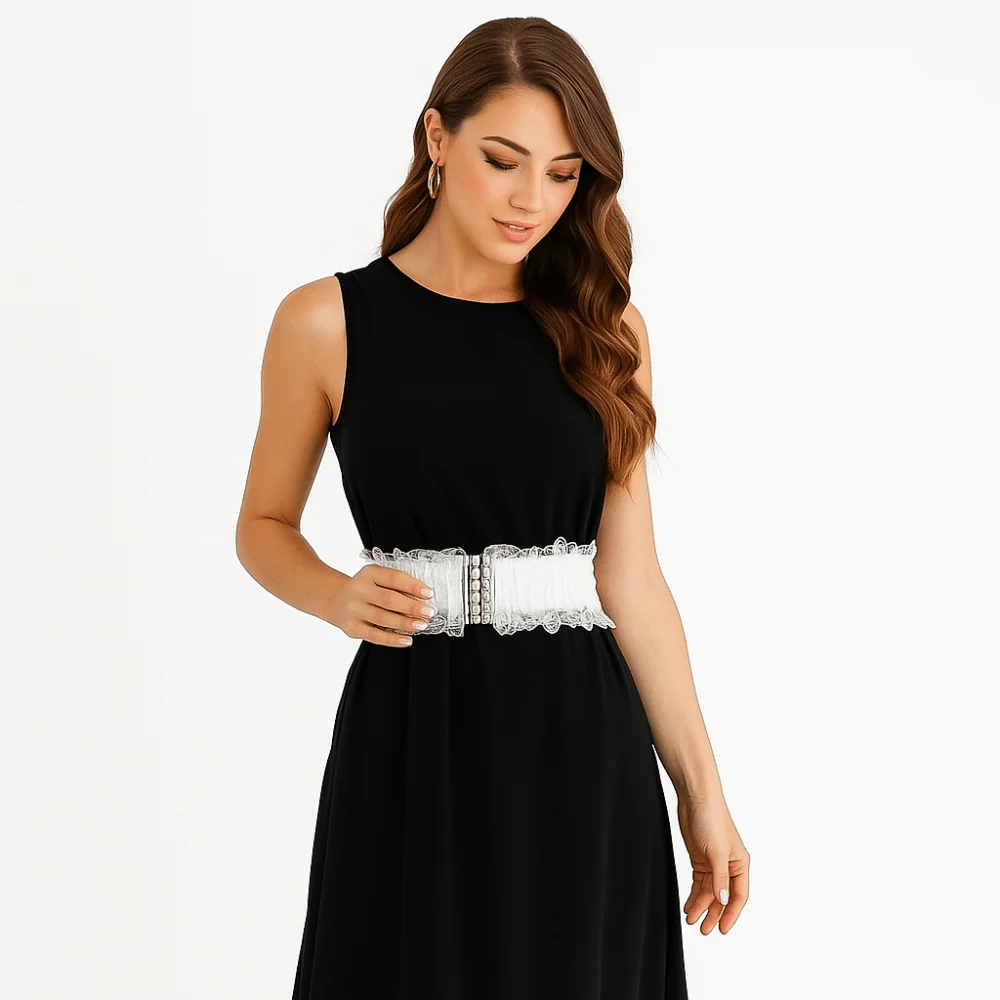 حزام خصر دانتيل أنيق متعدد الاستخدامات بلون سادة بعرض 6 سم وأحزمة مرنة وحزام خصر للنساء