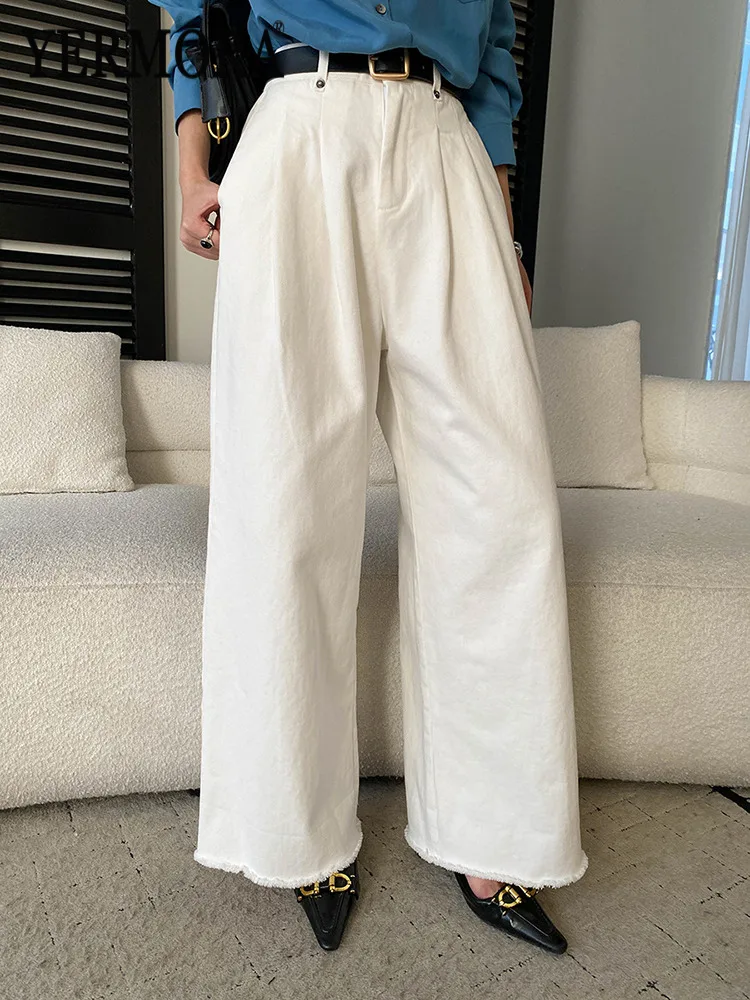 

Джинсы YERMORA с высокой талией, плиссированные, из денима с эффектом потертости, широкие брюки для женщин, свободные, новые, модные, весна-осень 2026