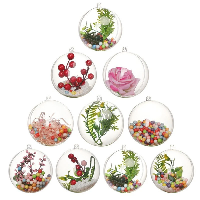 5pcs 4/5/6/7/8cm Transparent Open Plastic Christmas Decorations Ball Clear Bauble Ornament Gift Present Box Party Decoration