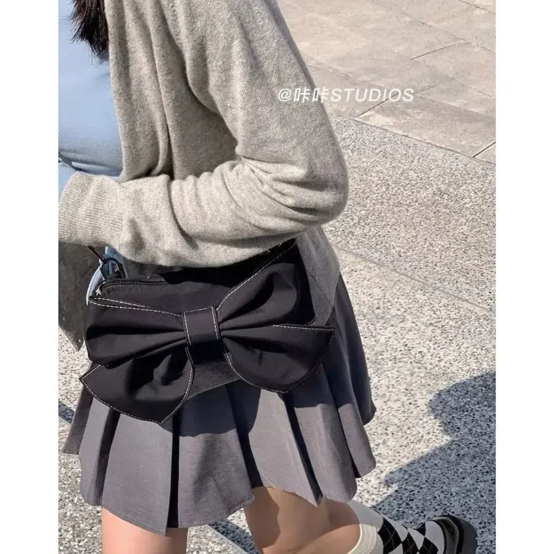 Borsa per ragazze FLAP Bow coreano Lady Fashion nuova cerniera solida borse a tracolla morbide borse piccola borsa da donna fresca All-match Designer