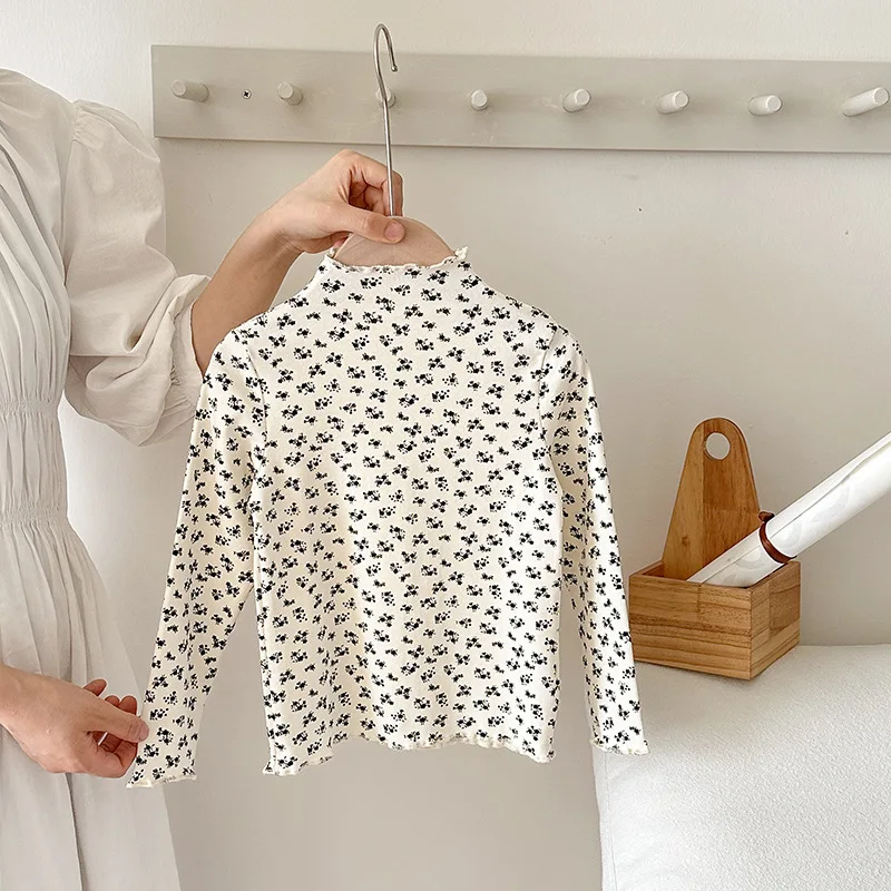 Girls' T-shirt for Spring and Autumn 2025 Fashionable Children's Long Sleeved Base Shirt Floral Comfortable Top Clothes