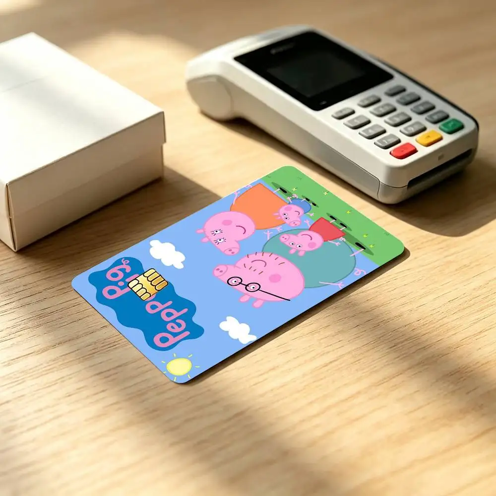 Peppa Pig C-Cartoon P-Pink Credit Card HD Stickers Game Card Decal Small Chip Waterproof Sticker Gift view 2