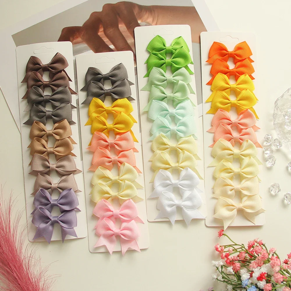 10Pcs/Set New Cute Solid Ribbon Bowknot Hair Clips for Baby Girls Handmade Bows Hairpin Barrettes Headwear Kids Hair Accessories