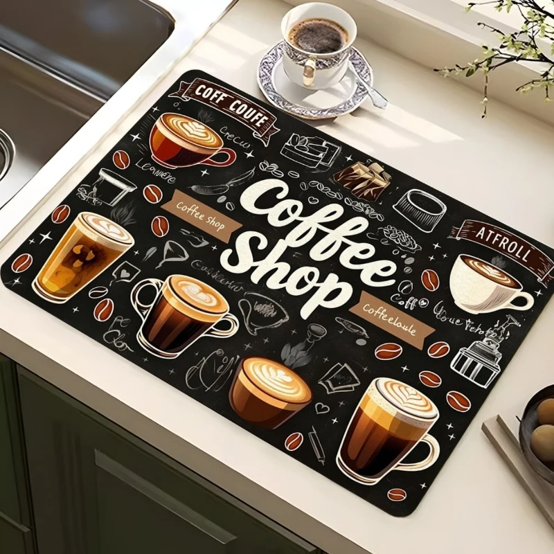 Classic Absorbent Coffee Machine Drip Mat Non-Slip Rubber Sole Dish Drying Mat Stain-Resistant Pads Placemat for Dining Table