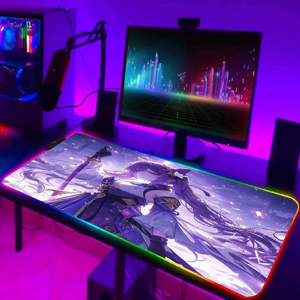 

Game VaresaS GenshinS ImpactS RGB Pc Gamer Keyboard Mouse Pad Mousepad LED Glowing Mouse Mats Rubber Gaming Computer Mausepad