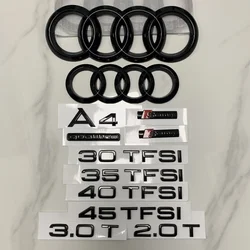 AUDI A4 2013-2024 4 Ring Logo ABS Black Directly Covered Emblem Car Hood Front Grill Rear Trunk Emblem Badge Sticker Sline refit