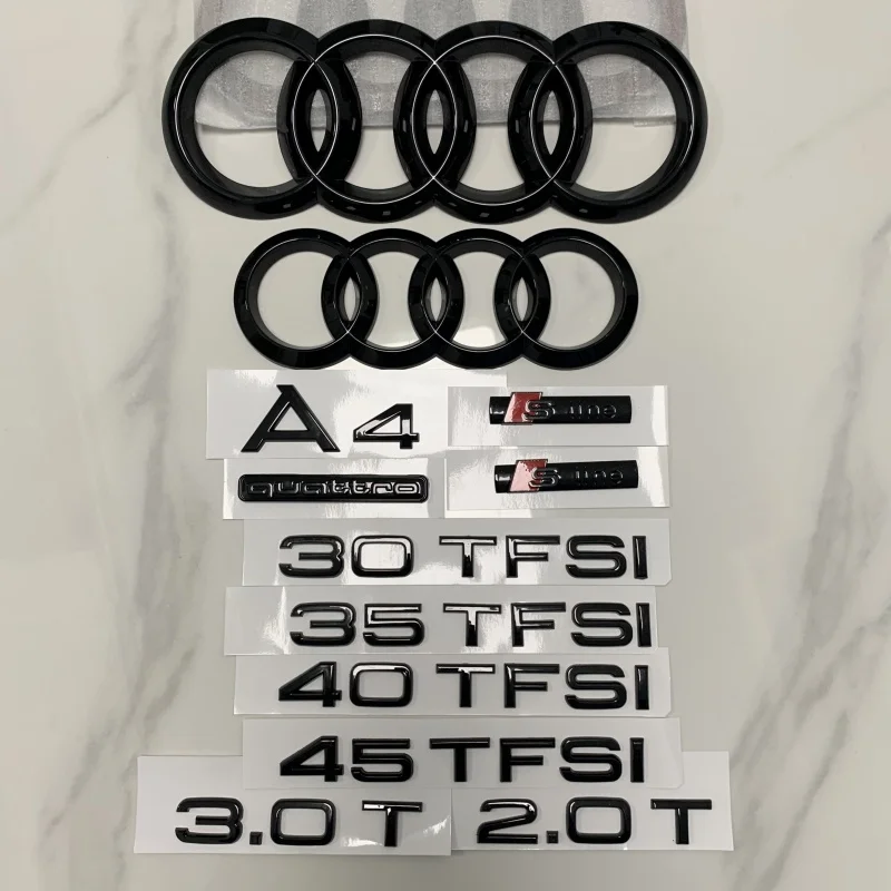 AUDI A4 2013-2024 4 Ring Logo ABS Black Directly Covered Emblem Car Hood Front Grill Rear Trunk Emblem Badge Sticker Sline refit