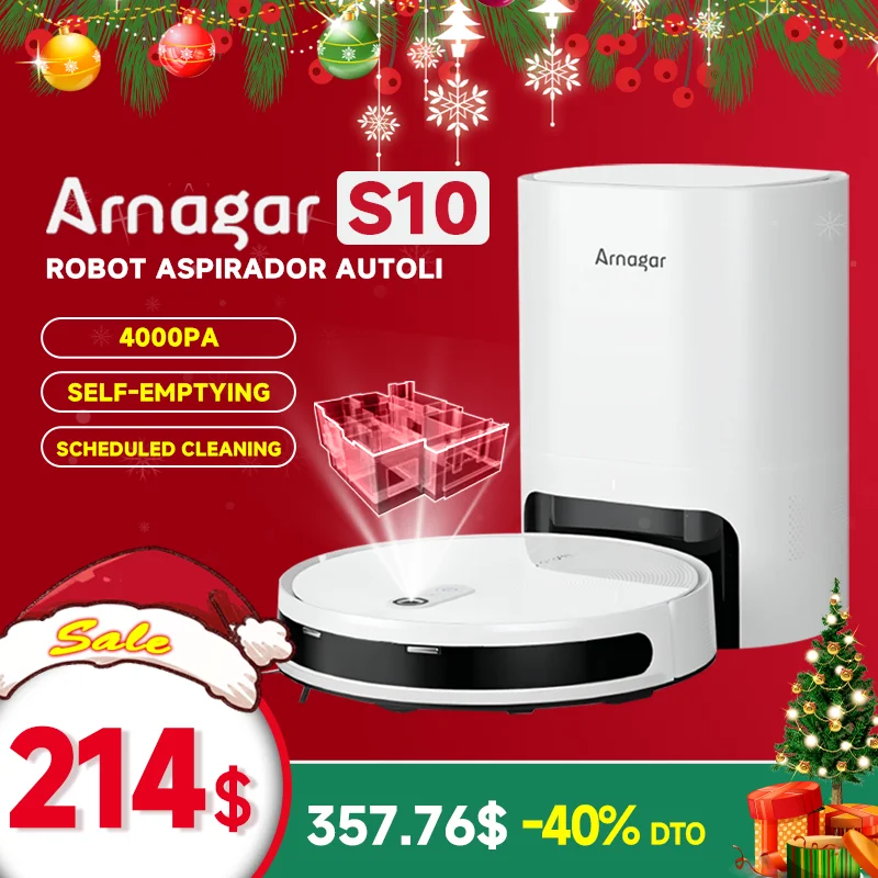 Arnagar S10 Robot Vacuum Cleaner Auto Empty Dust Collection Sweep Mop 4000Pa 2600mAh Low Noise APP Control