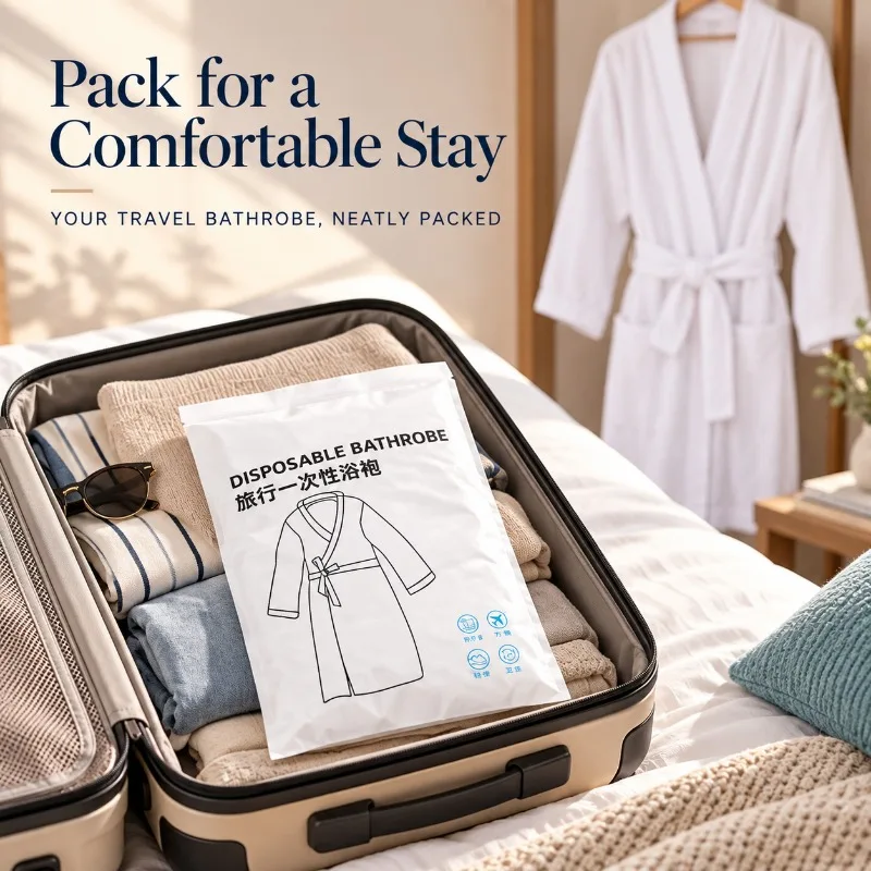 Disposable Bathrobe for Women Men Soft Nonwoven Travel Robe with Belt and Pockets Individually Packed for Hotel Spa
