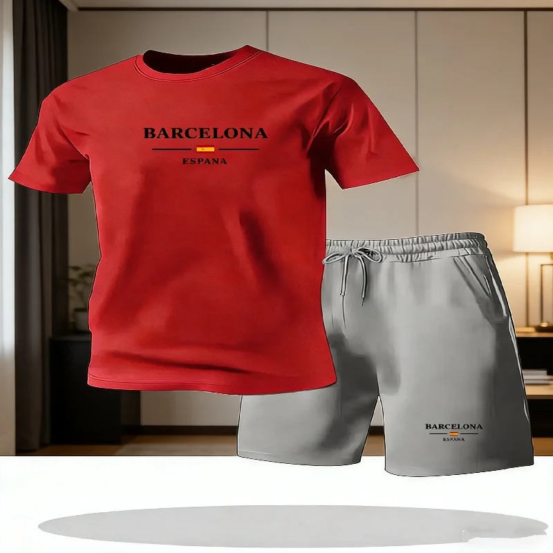 2026 Men's Casual T-Shirt and Shorts Two-Piece Set Relaxed Fit Men's Short-Sleeve Breathable Athletic Set Two-Piece Set