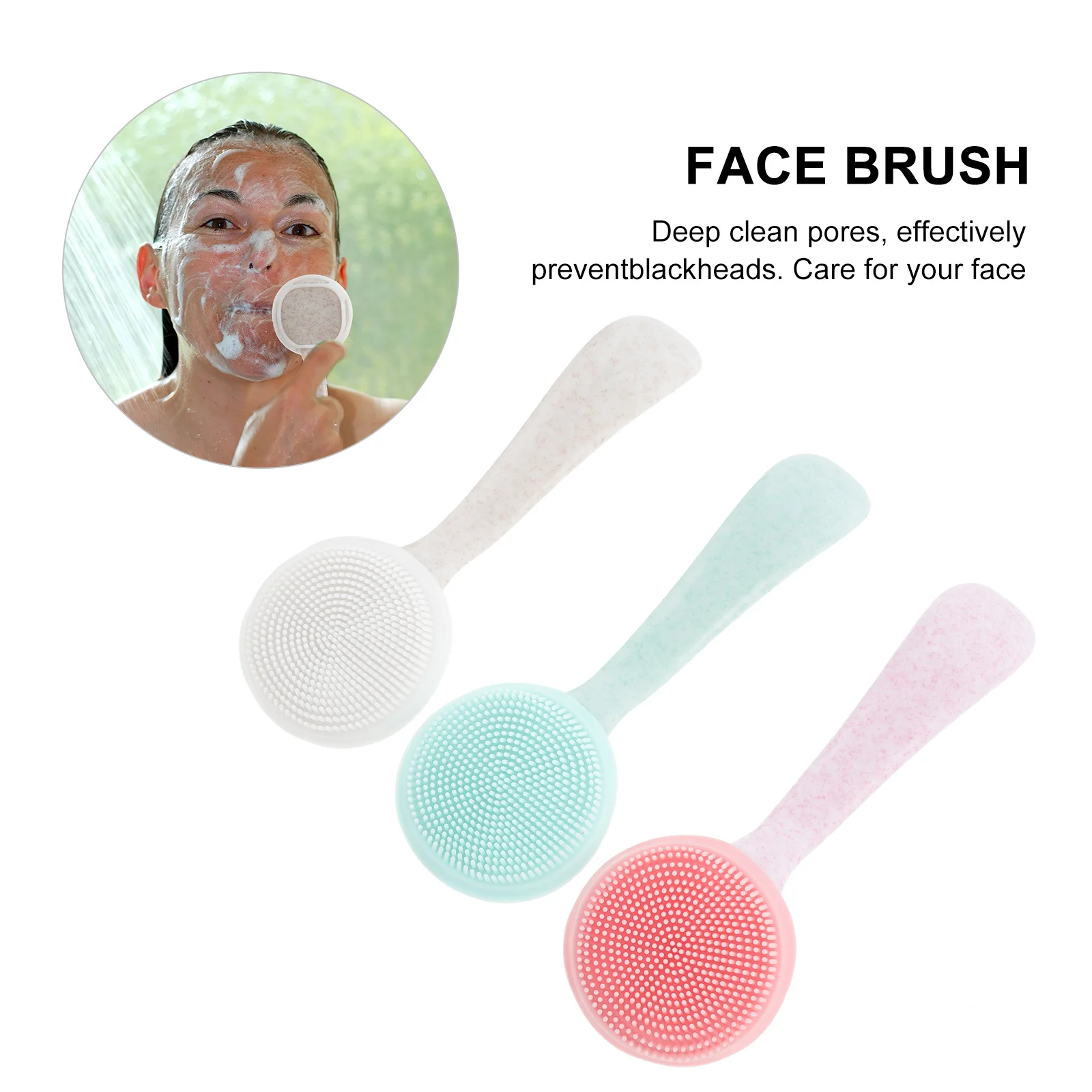 Épurateur de visage en Silicone, brosse de nettoyage en profondeur, manche Long, outil de nettoyage du visage doux, soins pour l'élimination des points noirs, 3 pièces