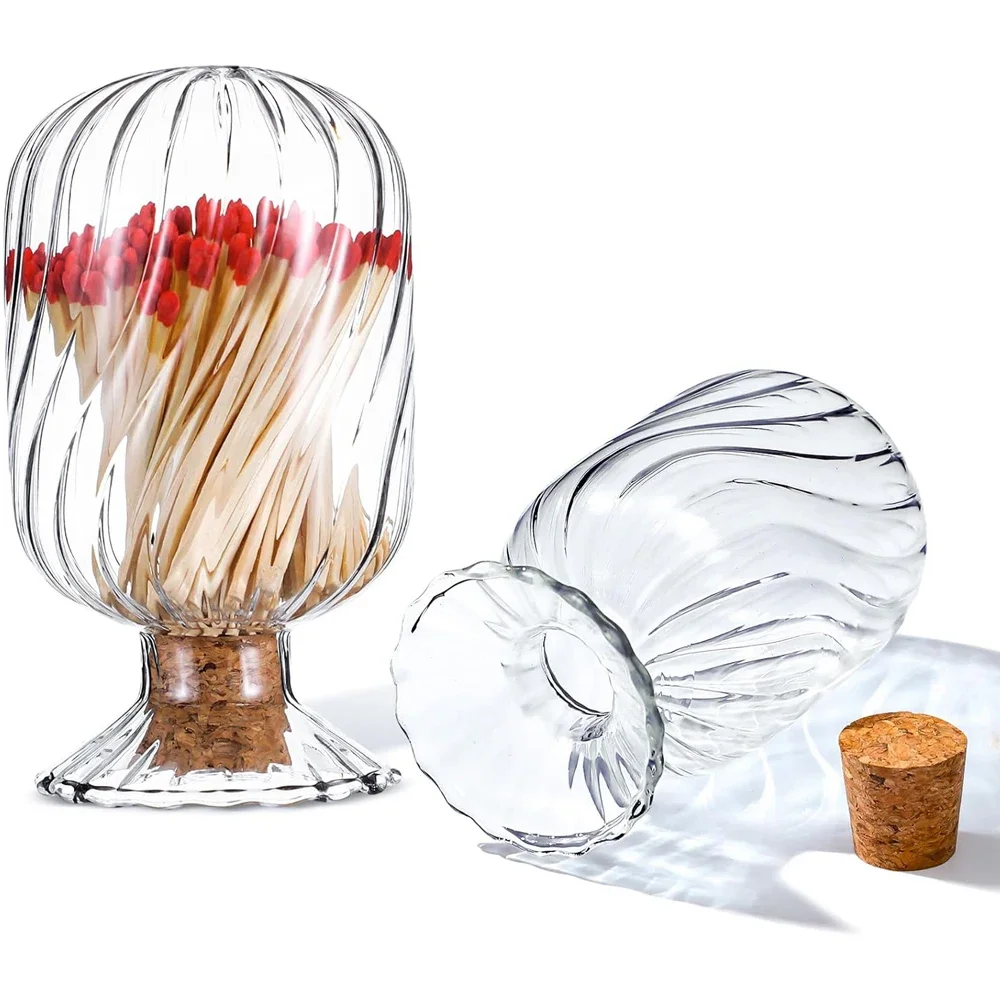 Match Cloche Glass Helix Shaped Match Holder Decorative Matches with Cork Stopper Matches Cloche Decorative Matches in Glass Jar