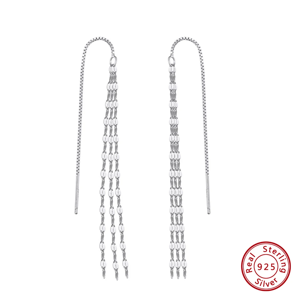 

KISS MANDY стерлингового серебра 925 пробы, простые длинные цепочки с кисточками, висячие серьги для женщин, блестящие серьги-цепочки, свадебные подарки APE153