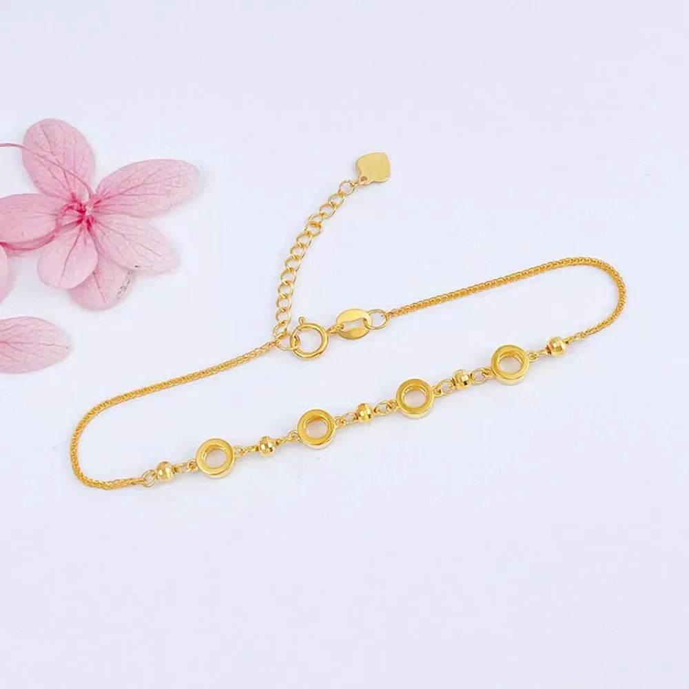 Real Pure 18K Yellow Gold Chain Women Lucky Wheat Bead Circle Link Bracelet 2.36-2.37g