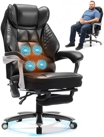 Big and Tall Office Chair with Massage and Heat, 23.5