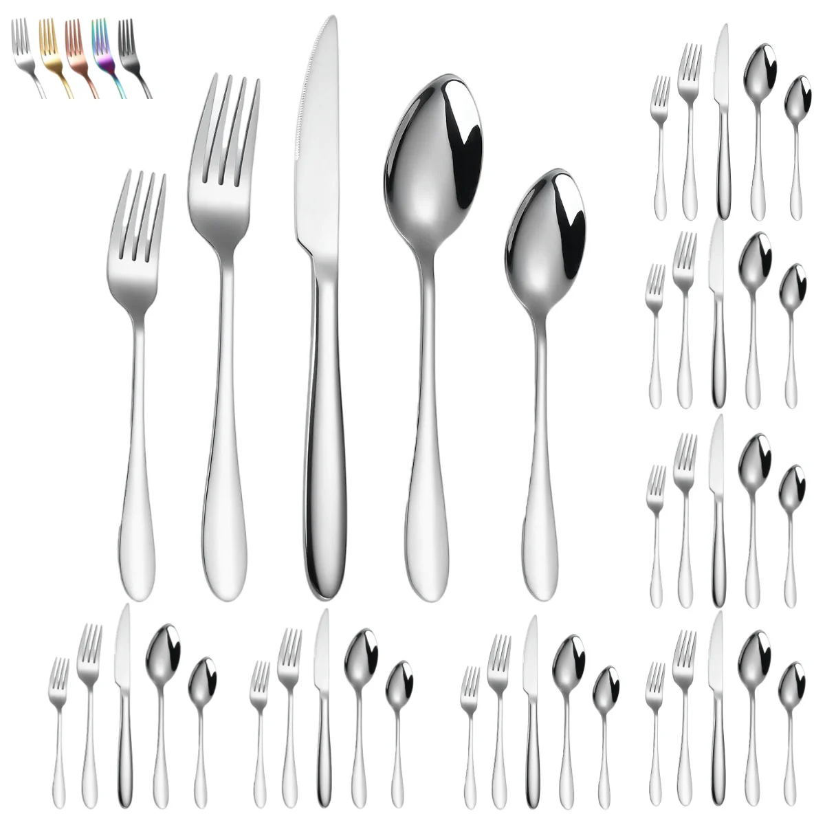 

A · HOUSEWARE 40-Piece Heavy Silverware Set for 8 Stainless Steel Utensils Set, Elegant Cutlery Flatware Set for Kitchen Dishwas