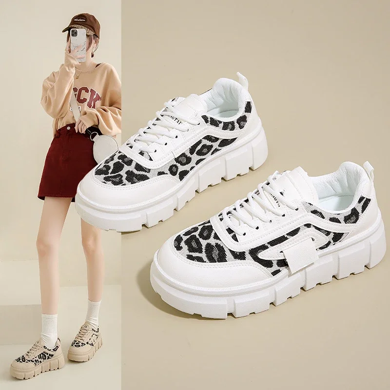 

Women's Ankle Shoes 2025 Spring Fashion Casual Leopard Shoes for Women Platform Ladies's Sneakers Low Top Lace Up Tenis Feminino