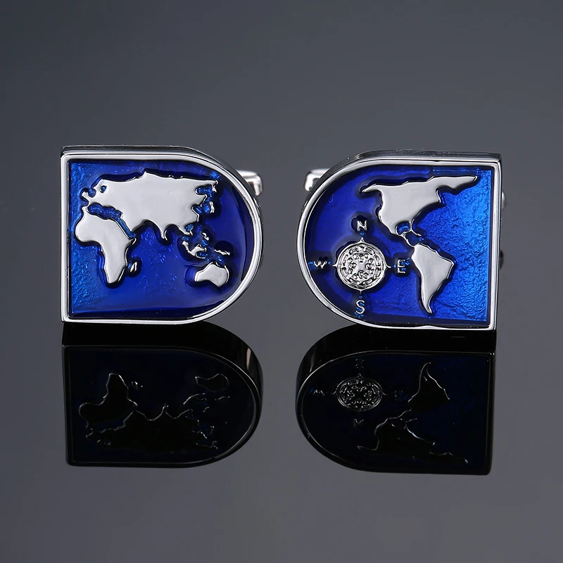 Copper material blue map cufflinks for men's wedding French shirt cuffs branded buttons, the best choice for gift giving