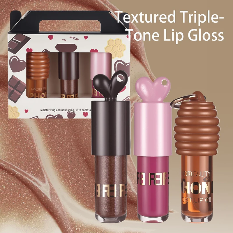 Set per la cura delle labbra al miele Specchio di marca Olio per labbra Idratante Nutrire le labbra Riduce le linee delle labbra Portachiavi portatile a lunga durata naturale Lucidalabbra