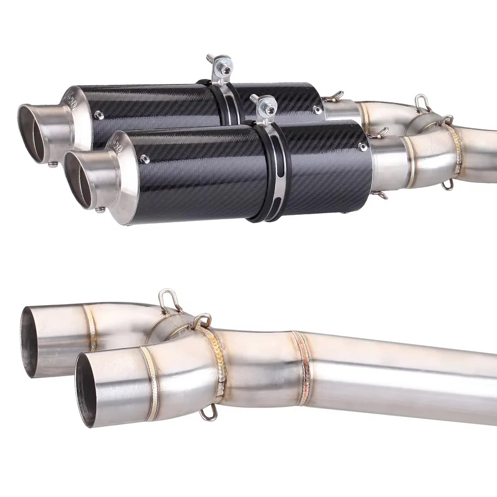 Motorcycle Exhaust Pipe Double Outlet Middle Link Tube Escape Moto Accessories For Yamaha FZ6 FZ6N FZ6S 04-11 double outlet 51MM view 4