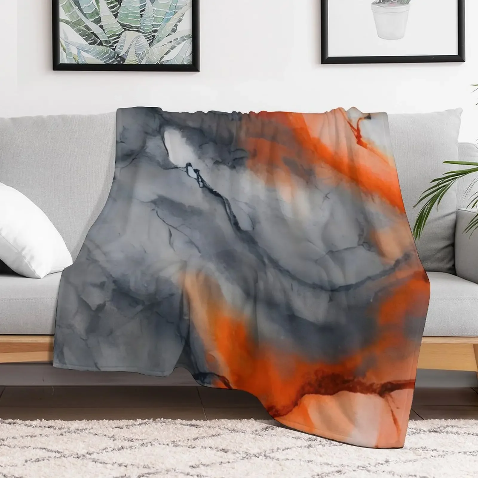 Ethereal Water Muted Grey & Bright Orange Abstract Art Throw Blanket For Baby decorative Beautifuls Blankets